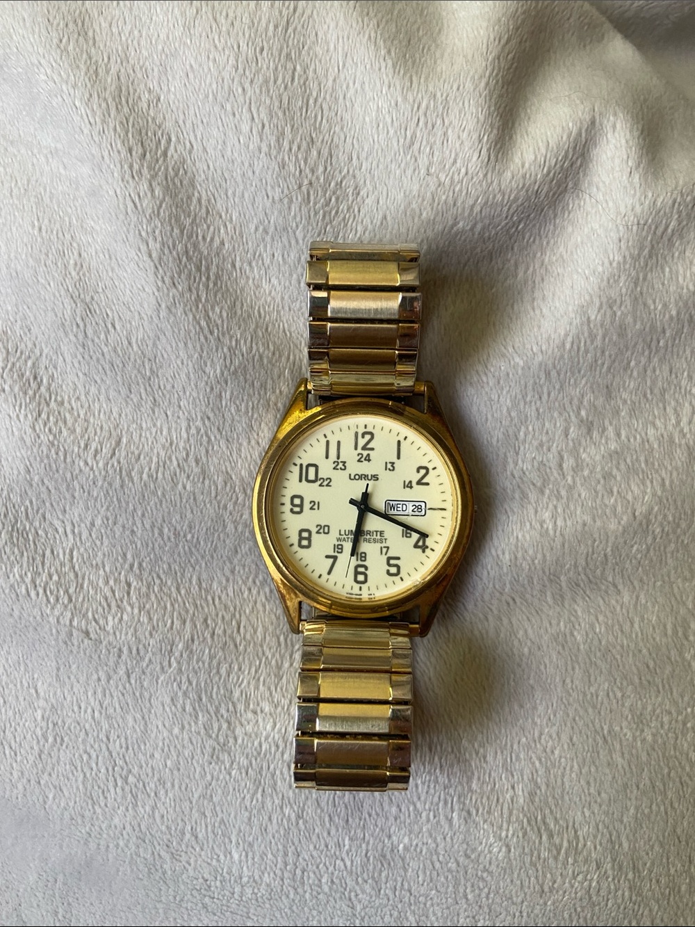 Vintage Lorus Seiko Lumibrite Mens Watch Gold Tone Day Date V733-0A10 Untested